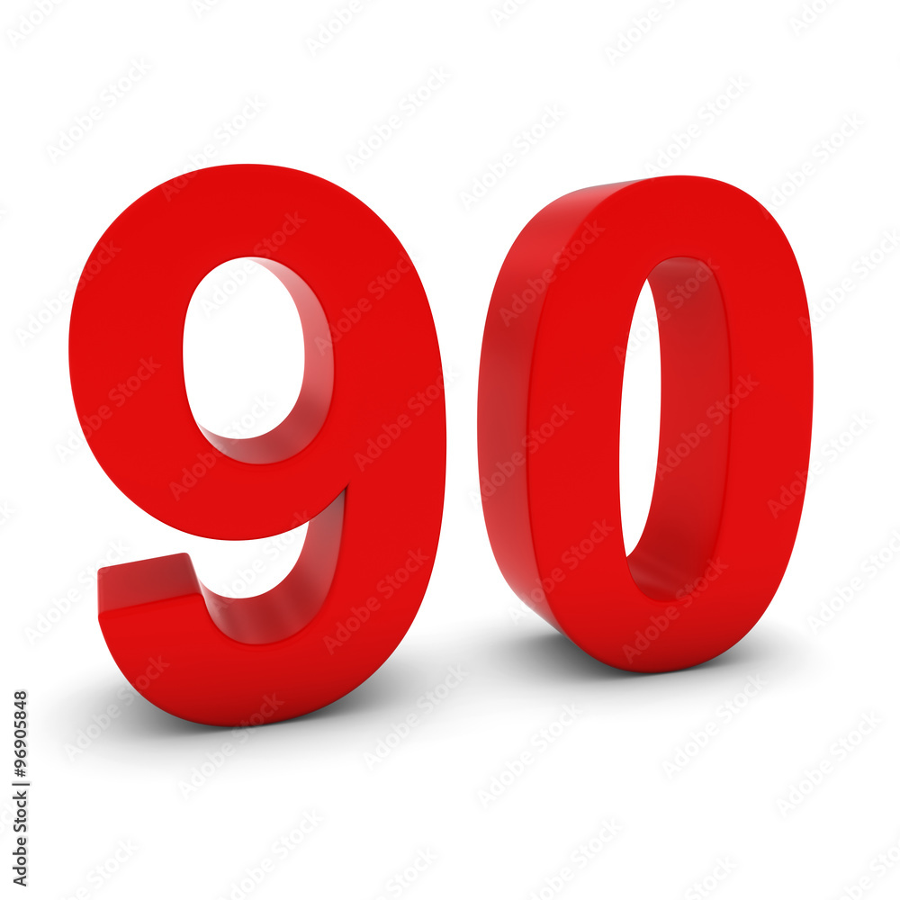 Red 3D Number Ninety Isolated on white with shadows Red 3D Number Ninety Isolated on white with shadows