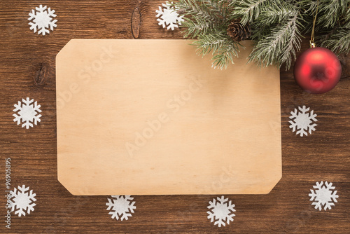 Christmas composition on wooden background 