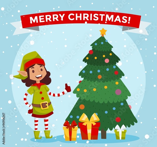 Santa Claus kids cartoon elf helpers vector illustration