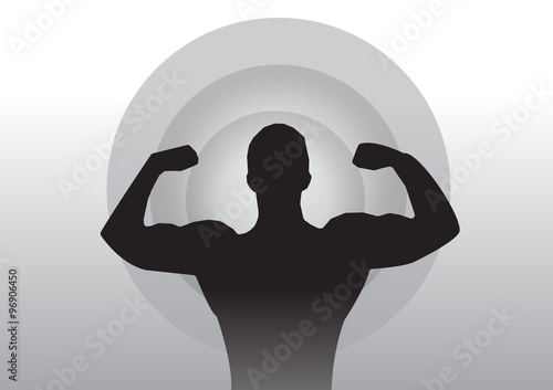 Man flexing muscle exercise silhouette vector
