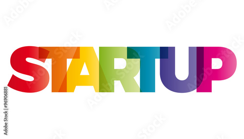 The word Startup. Vector banner with the text colored rainbow.