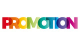 The word Promotion. Vector banner with the text colored rainbow.