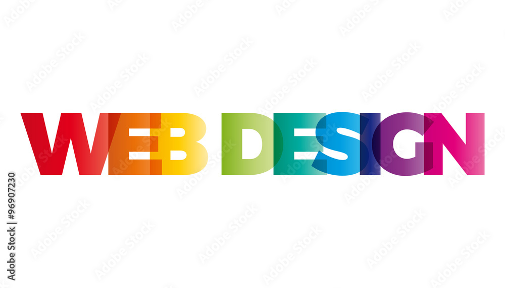 The word Web Design. Vector banner with the text colored rainbow