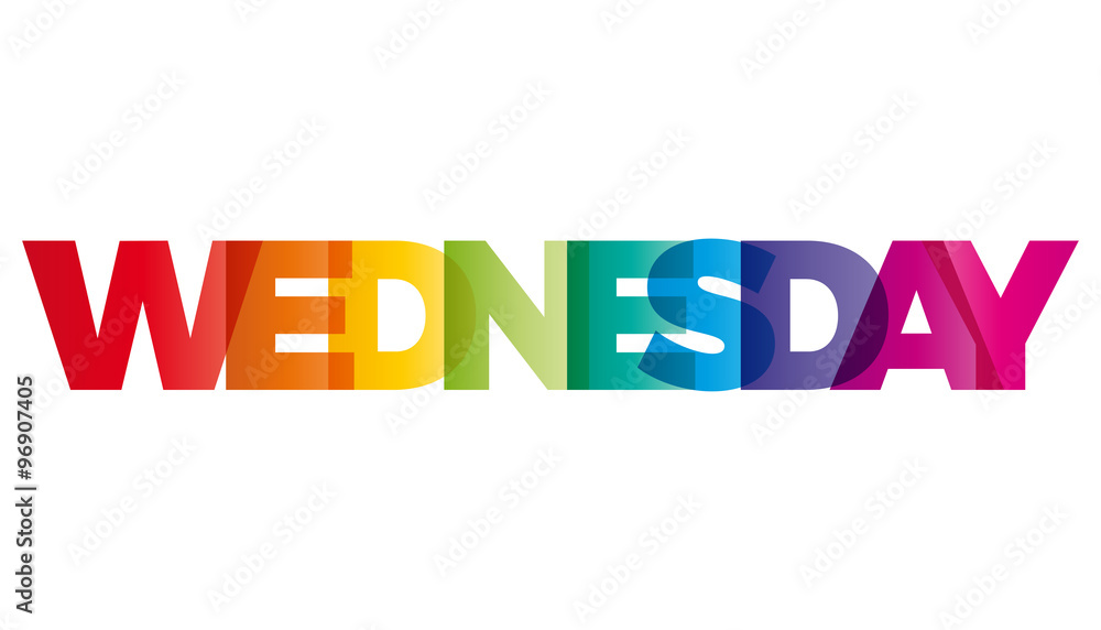 The word Wednesday. Vector banner with the text colored rainbow. The word Wednesday. Vector banner with the text colored rainbow.