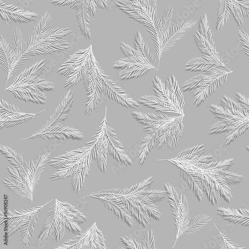 Seamless pattern with spruce or pine branches. Christmas tree,white color. Fabric ornament. Vector, EPS 10