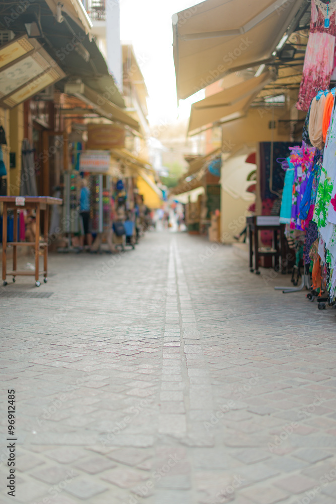 Traditional mediterranean street with goods.