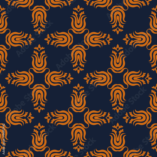 Seamless victorian floral pattern dark blue background