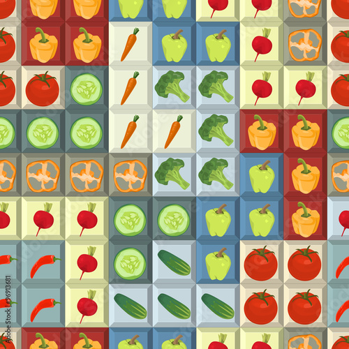 Seamless colorful background with vegetables on tetris shapes