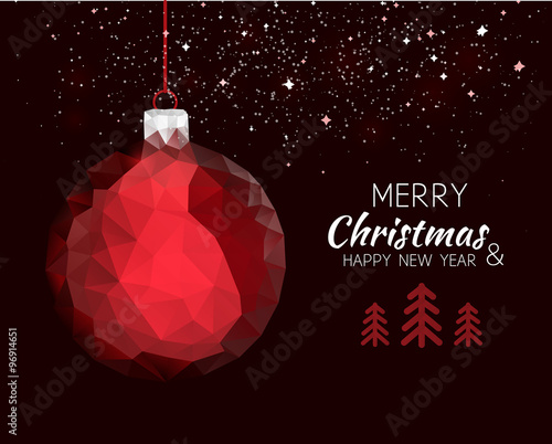 Merry christmas happy new year red ornament ball shape in hipster origami style. For xmas card or elegant holiday party invitation. Vector illustration