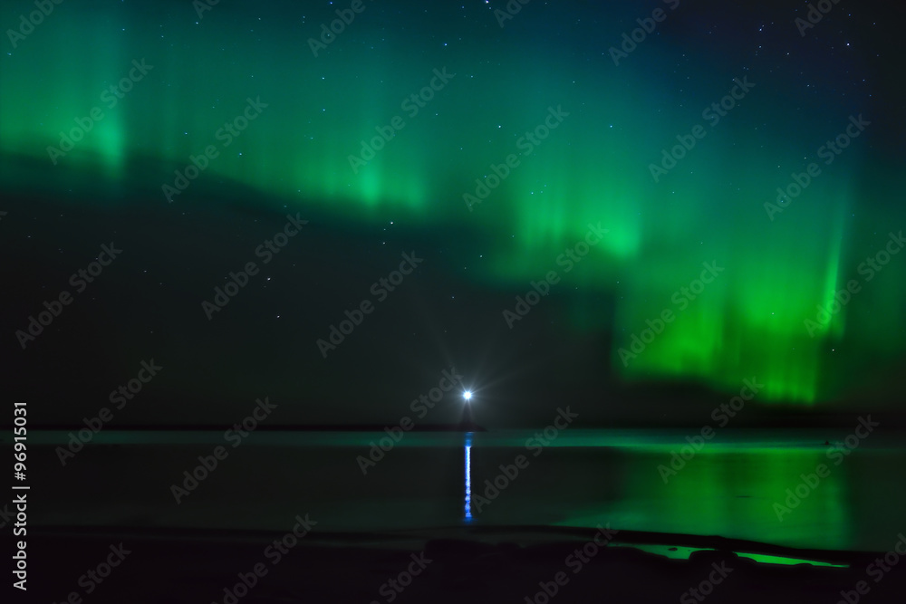 Название: Landscape with Aurora Borealis over the Ladoga Lake and a lighthouse