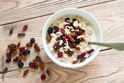 Oatmeal with dried fruit. photo