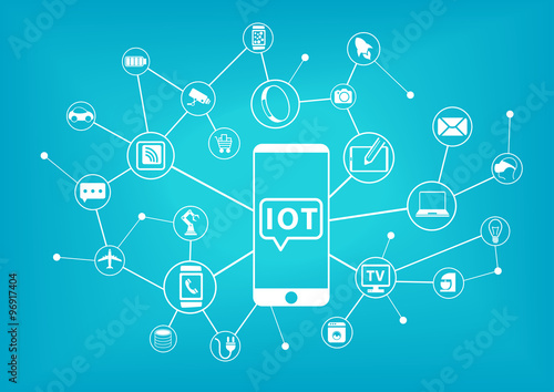IOT (internet of things) concept. Mobile phone connected to the internet of everything. 