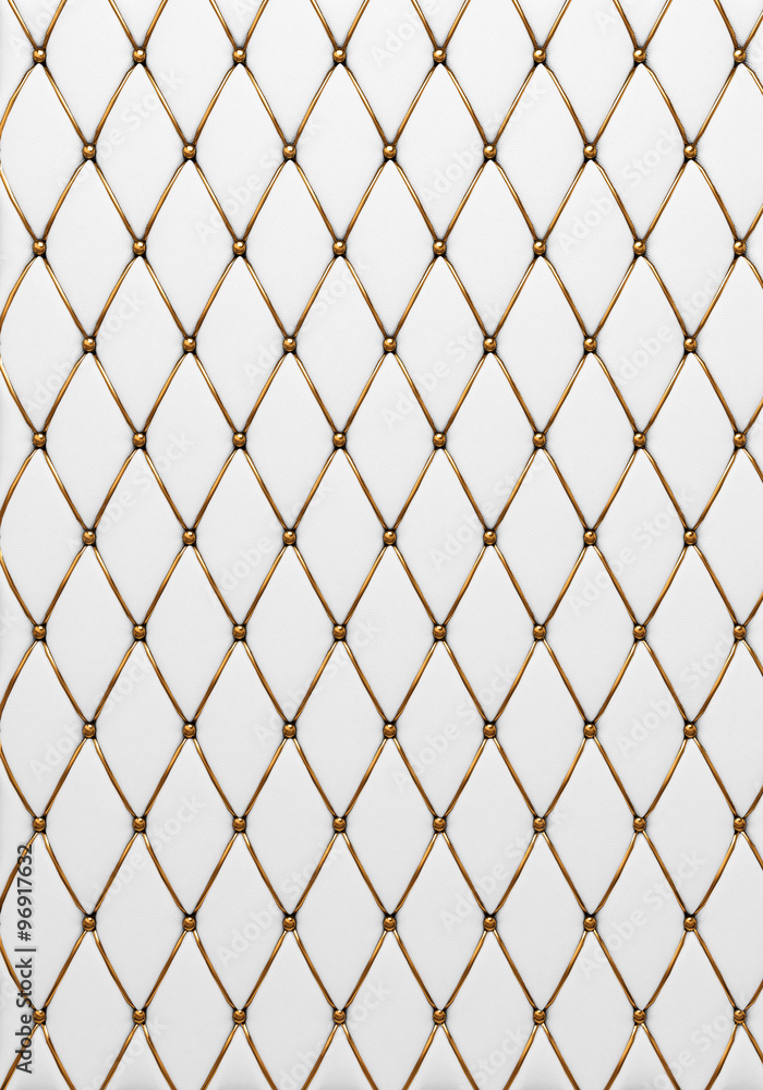 The white leather texture of the quilted skin with gold trim The white leather texture of the quilted skin with gold trim