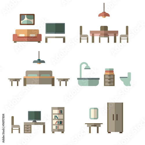 Furniture icon set for rooms of house