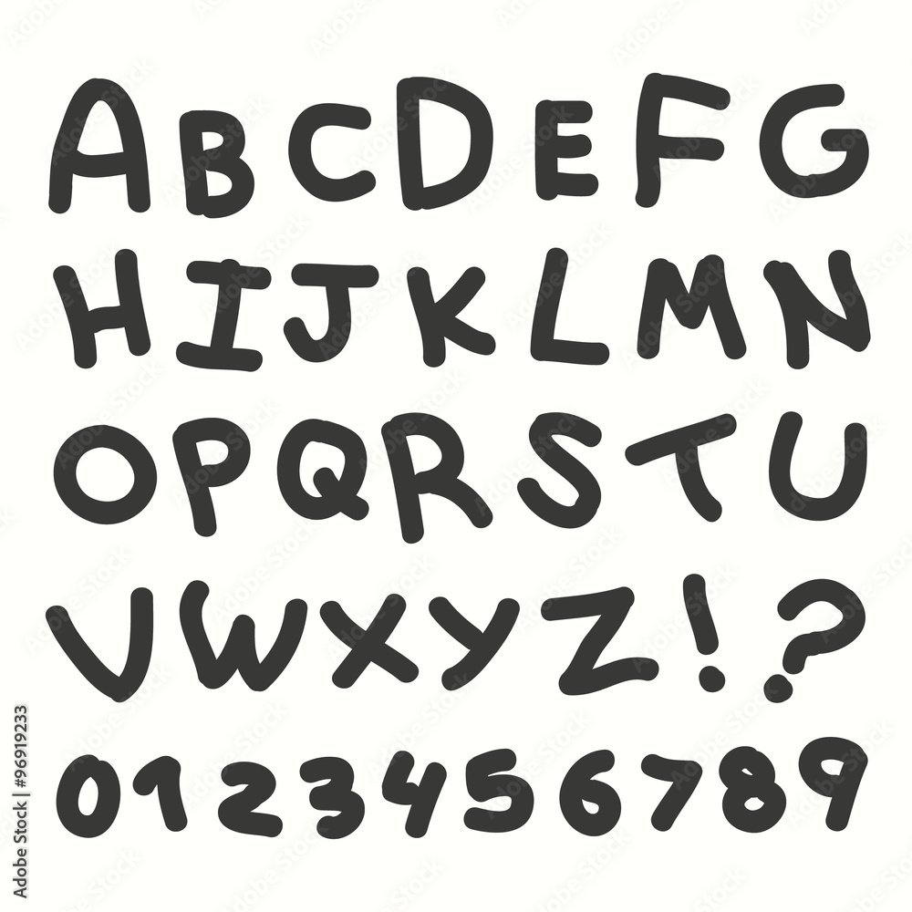 Hand drawn Handmade alphabet handwritting abc vector font.