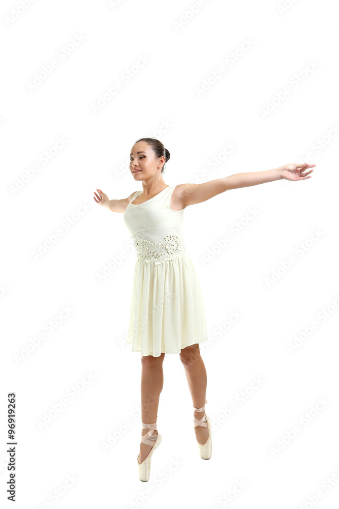 Young gymnasts in pointe shoes on a white background Young gymnasts in pointe shoes on a white background