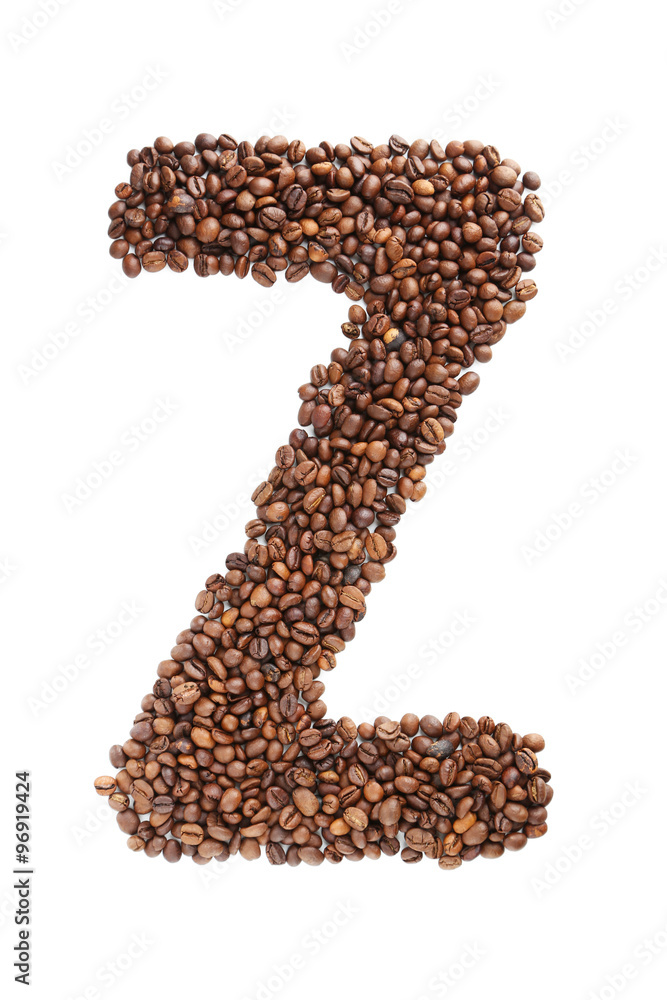 Coffee beans letter isolated on a white Coffee beans letter isolated on a white