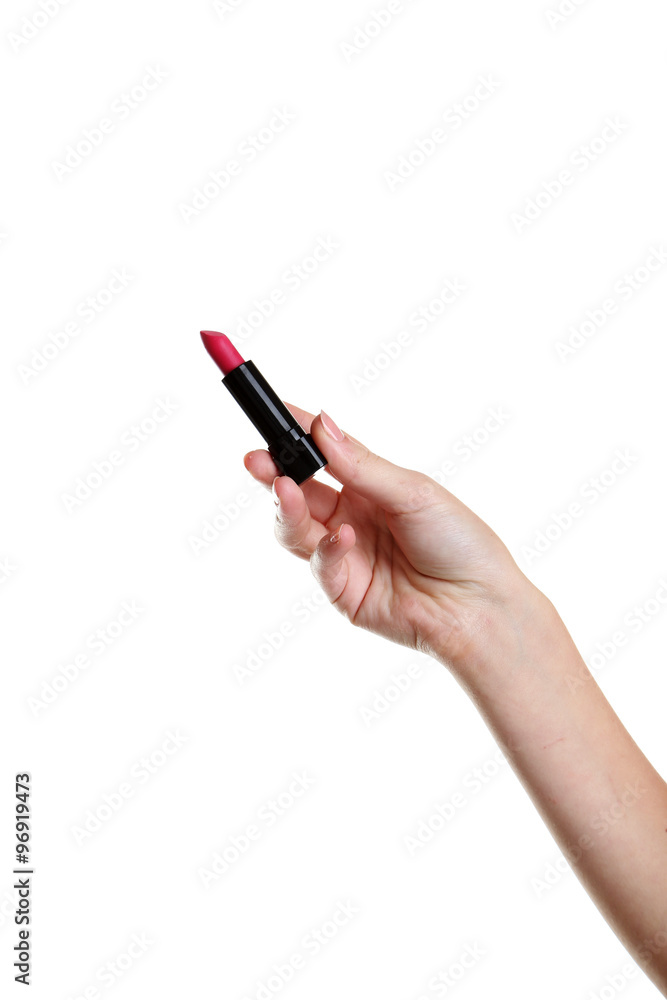 Female hand with lipstick for make-up isolated on white Female hand with lipstick for make-up isolated on white