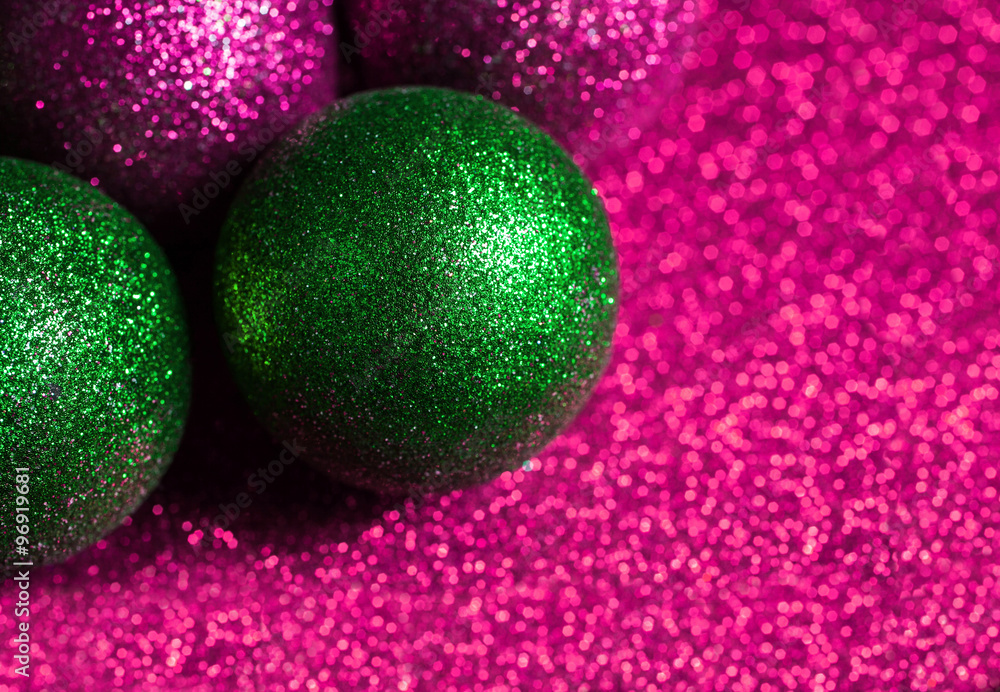 Christmas background with green and pink balls Christmas background with green and pink balls