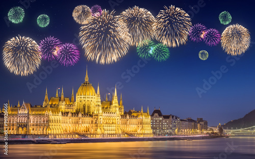 Photography Beautiful fireworks under hungarian Parliament