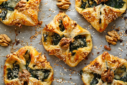 Puff pastry stuffed with spinach and Gorgonzola cheese photo