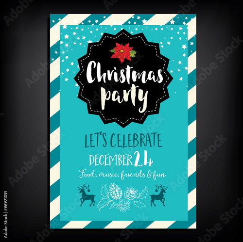 Vector christmas party invitation with toys. Holiday background and design banner. Vector template with hand-drawn xmas graphic.