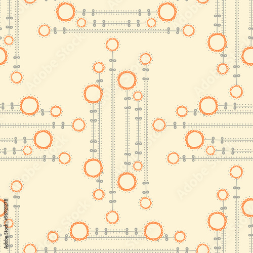 vector illustration of hand drawn flower bunches pattern with orange petals on cream background