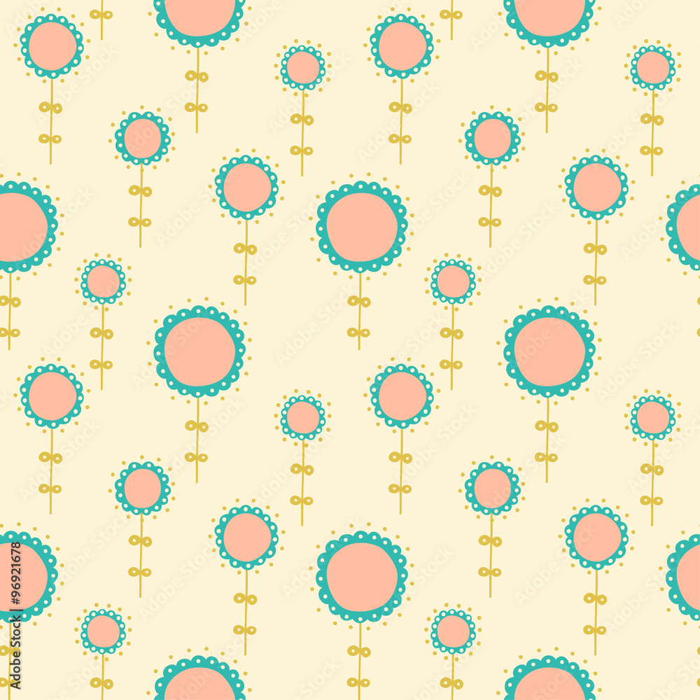 vector illustration of pink and turquoise hand drawn flowers on cream background vector illustration of pink and turquoise hand drawn flowers on cream background