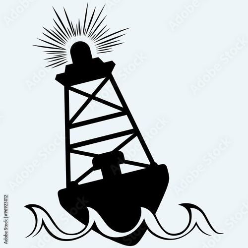 Warning buoy off the coast. Isolated on blue background. Vector silhouettes