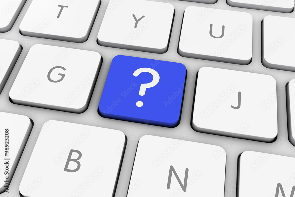 Blue Question Mark Icon Computer Key on White Keyboard Blue Question Mark Icon Computer Key on White Keyboard