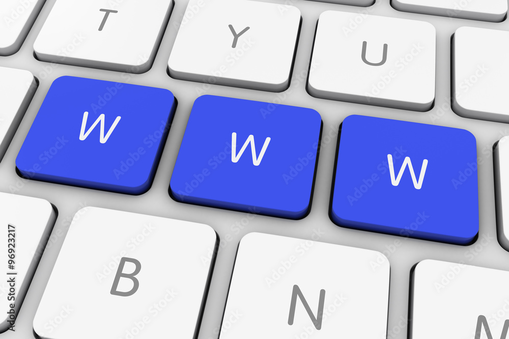Blue WWW Computer Keys on White Keyboard