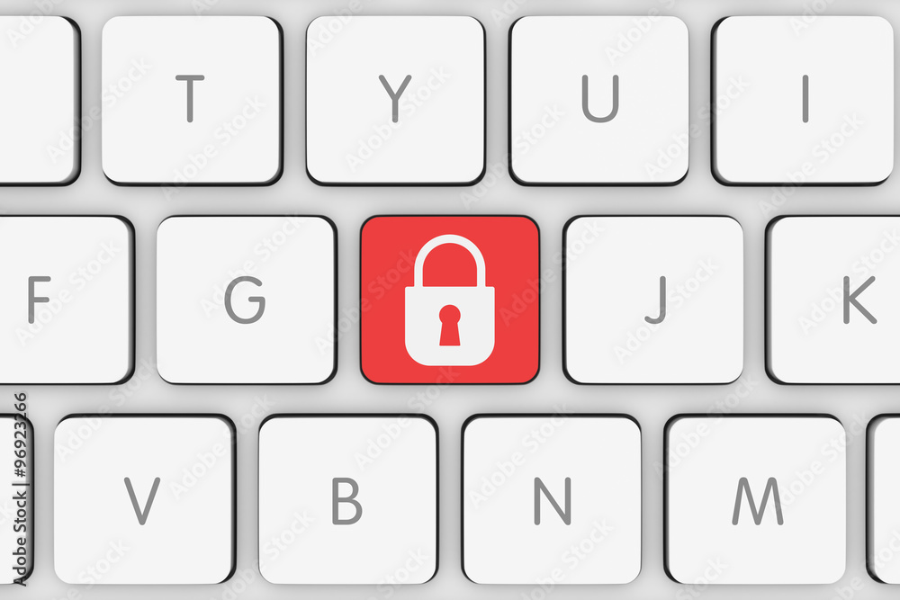Red Padlock Icon Button on White Computer Keyboard Red Padlock Icon Button on White Computer Keyboard