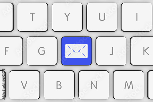 Blue Mail Icon Button on White Computer Keyboard