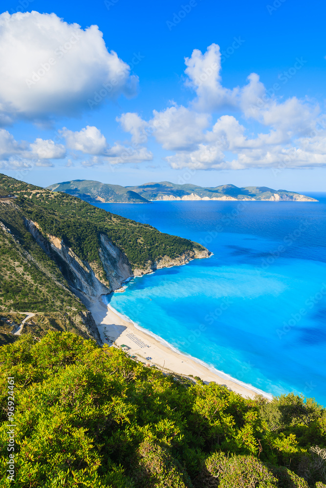 View of beautiful Myrtos bay and idyllic beach on Kefalonia island, Greece