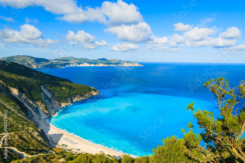 View of beautiful Myrtos bay and beach on Kefalonia island, Greece photo