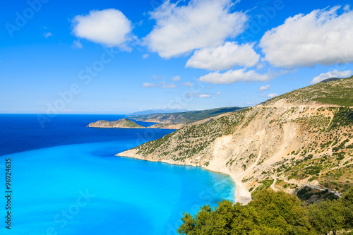 Fototapeta Naklejka Na Ścianę i Meble -  Azure sea water of beautiful Myrtos bay and beach on Kefalonia island, Greece