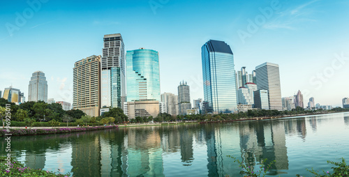 Panorama of Bangkok city at evening with building office Thailan