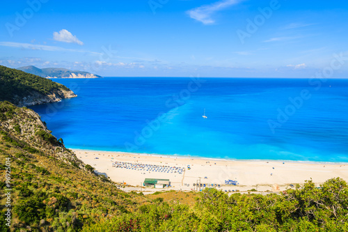 View of beautiful Myrtos bay and beach on Kefalonia island, Greece