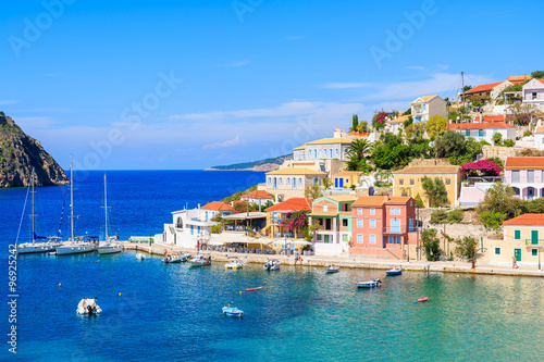 View of Assos village and beautiful sea bay, Kefalonia island, Greece photo