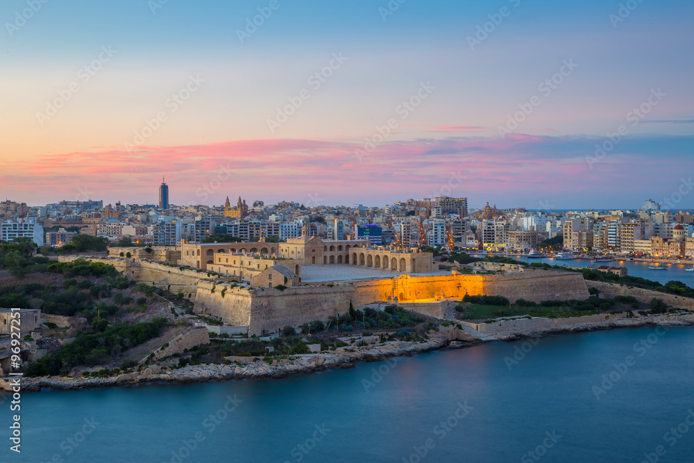 Panoramic view of Malta from Valletta at blue hour - Malta