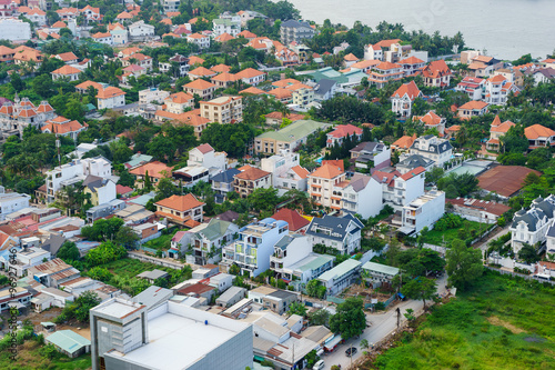 Panoramic view of Thao Dien village area, Ho Chi Minh city (or Saigon) in sunset, Vietnam