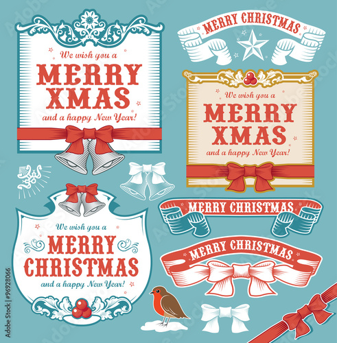 Christmas set - retro labels, banners and signs
