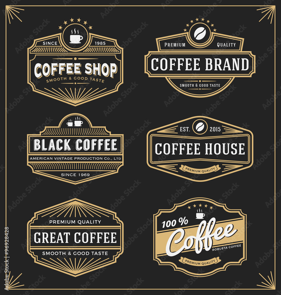 Set of vintage frame design for labels, banner, sticker and other design. Suitable for coffee, beverage, whiskey, beer and premium product. All type use free font.