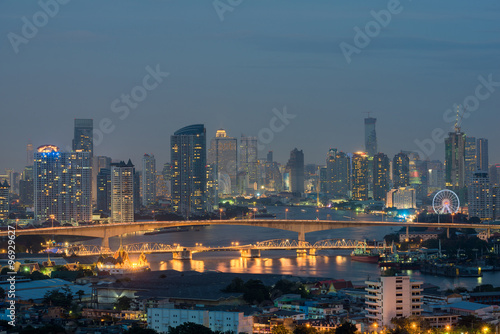Bangkok cityscape from top view with river  Thailand
