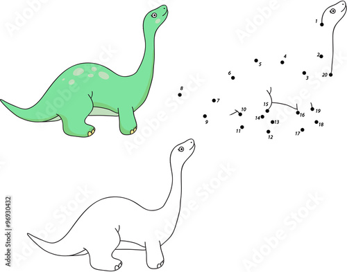Funny cute diplodocus. Educational game for kids. Connect digits