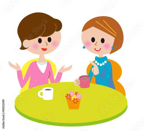 若い女性　会話　カフェ