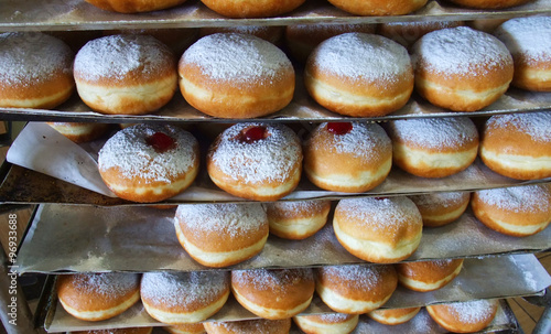 Festive sweet donuts with jam  photo