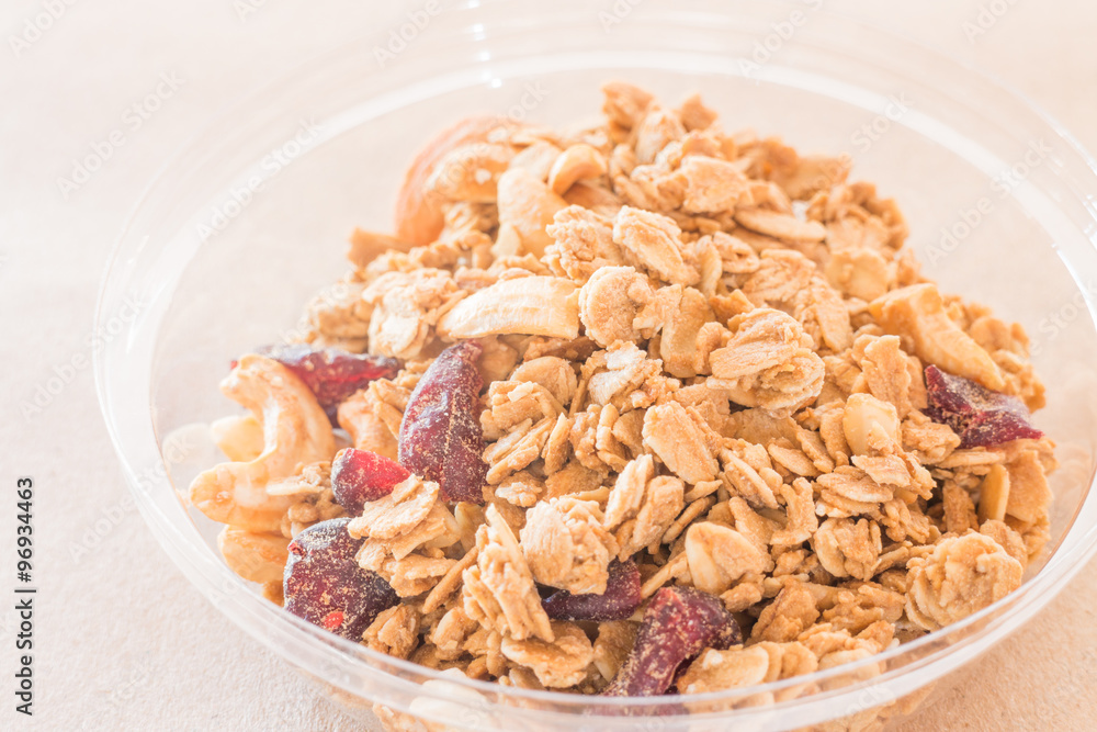 Homemade granola breakfast with dried fruit Homemade granola breakfast with dried fruit
