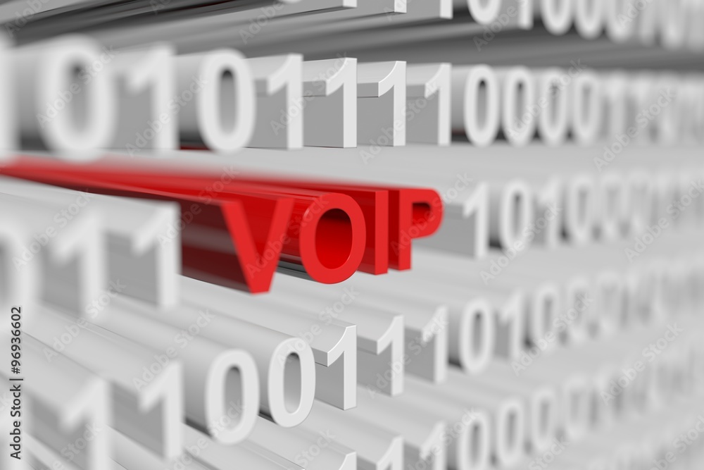 VOIP is represented as a binary code with blurred background