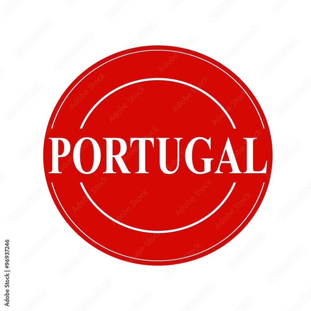 PORTUGAL white stamp text on circle on red background PORTUGAL white stamp text on circle on red background